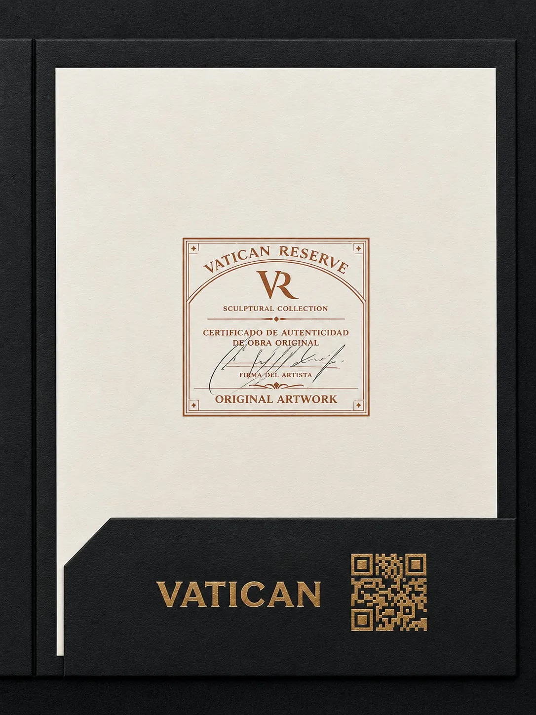 Carpeta del certificado con el sello Original Artwork de Vatican Reserve